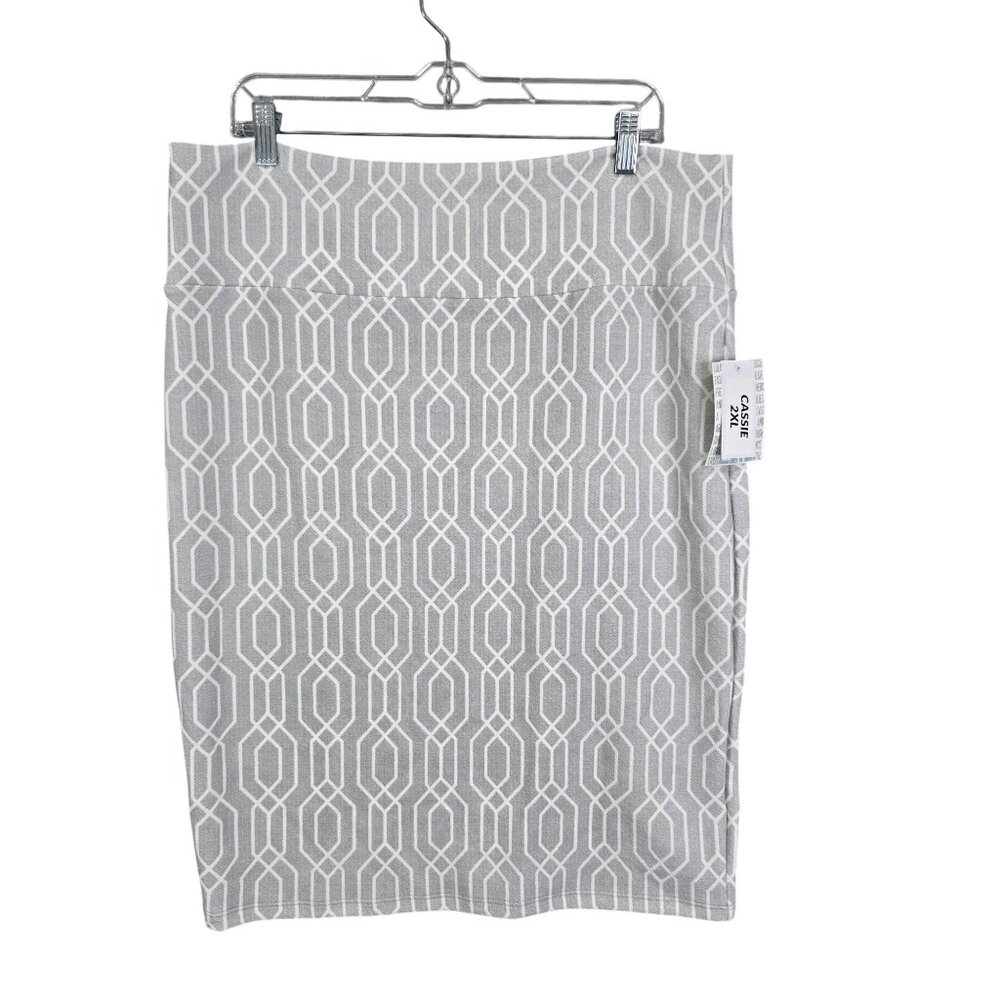 Womens Lularoe Gray White Geometric Cassie Pencil Skirt Polyester Stretch 2XL